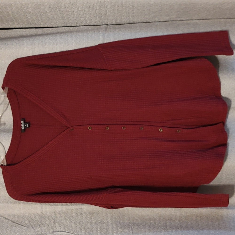 a.n.a. Burgundy Waffle Knit Cardigan Sz Small